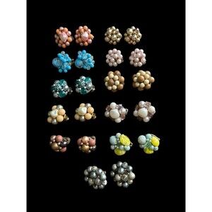 Vintage Beaded Cluster Clip On Earrings Lot 11 Japan, Hong Kong